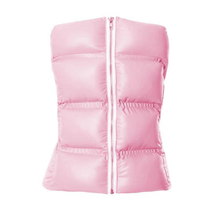 Zip-up PU leather solid winter tube top
