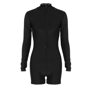 Zip-up solid long sleeve high neck romper