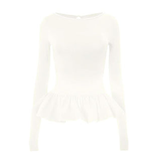 Ruched long sleeve round neck hollow out ruffle cut out top