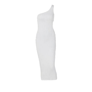 Textured one shoulder irregular hollow out solid cut out midi dress