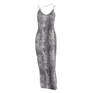 Leopard print contrast spaghetti strap u neck backless midi dress