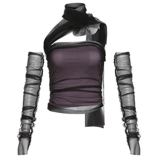 Halter off shoulder gloves mesh top