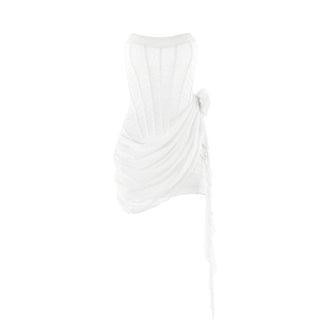 U neck bustier ruffle flower applique tube mini dress