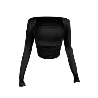 Ruched long sleeve gloves solid 2 piece tube top