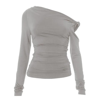 Irregular long sleeve hollow out ruched one shoulder cut out top