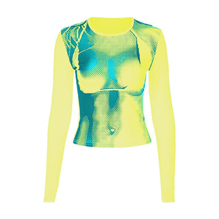 Long sleeve contrast crewneck abstract print top