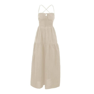 Drawstring ruched cross back backless cami maxi dress