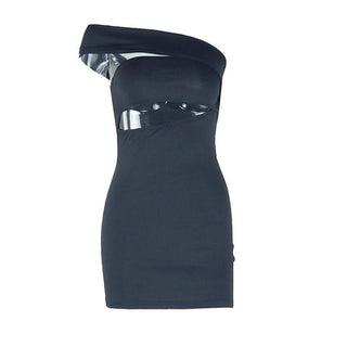 Hollow out irregular one shoulder solid cut out mini dress