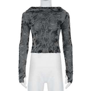 Hoodie long sleeve hollow out cut out top