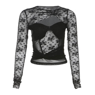 Long sleeve hollow out ruched lace cut out top