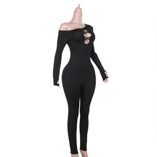 Irregular long sleeve hollow out gloves jumpsuit
