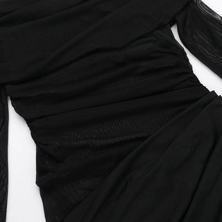 Long sleeve off shoulder mesh ruched maxi dress