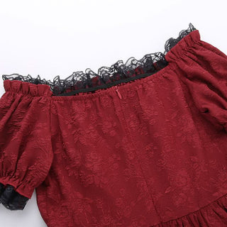 Off shoulder short sleeve lace hem ruffle bowknot mini dress