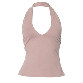 Halter v neck ruched slit backless top