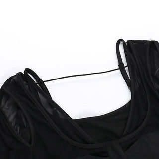 Long sleeve bowknot mesh v neck hollow out cut out top