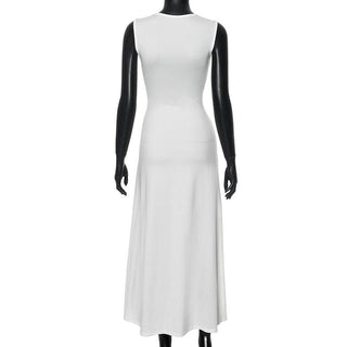 Crewneck ruched patchwork irregular tank midi dress