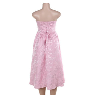 Textured ruched lace up backless tube midi dress