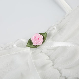Flower applique ribbon ruched lace hem cami top