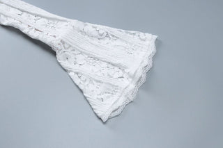 Off shoulder long sleeve lace bowknot mini dress