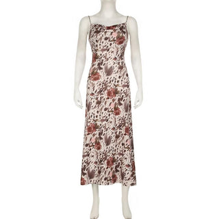 Cowl neck print backless cami midi dress