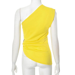 One shoulder irregular ruched buckle top