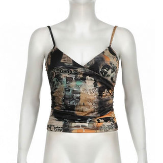 V neck abstract backless cami top