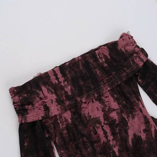 Off shoulder long sleeve slit ruffle contrast midi dress