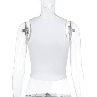 U neck "ME" beaded lace hem tank top