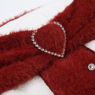 Long sleeve off shoulder fluffy sweetheart applique crop top