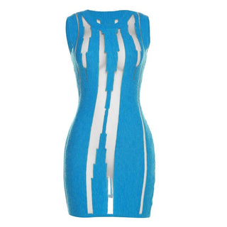 Crewneck knitted mesh patchwork mini dress