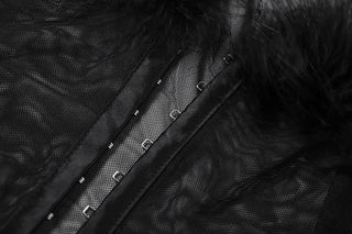 Feather v neck mesh long sleeve button mini dress