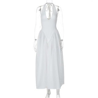 Halter v neck ruched knotted midi dress
