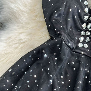 Sweetheart neck beaded glitter mesh mini dress