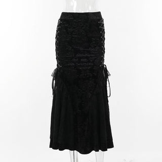Lace hem lace up zip-up maxi skirt