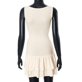 Ruched round neck solid tank mini dress