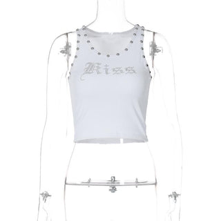 U neck beaded ribbed "kiss" pattern tank top