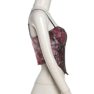 Sweetheart neck tie dye lace cami top