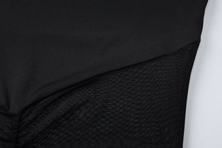 Long sleeve crewneck mesh patchwork maxi dress