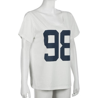 Short sleeve round neck "98" print top