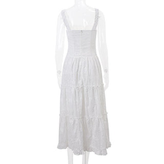 Drawstring ruched ruffle textured cami midi dress