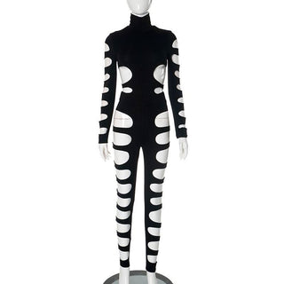 High neck long sleeve hollow out pant set