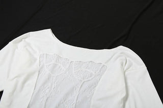 Irregular long sleeve lace see through solid top