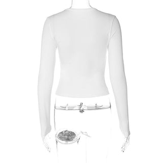 Long sleeve contrast crewneck abstract print top