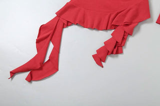 Halter ruffle fluffy gloves mini dress