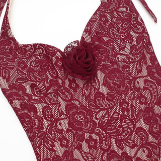 Halter lace flower applique maxi dress