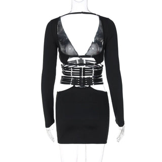 Long sleeve v neck adjustable o ring mini skirt set