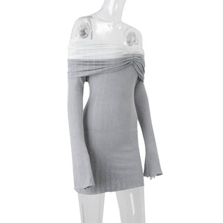 Off shoulder long sleeve ruched textured mini dress