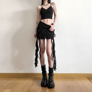 Ruffle mesh solid mini skirt