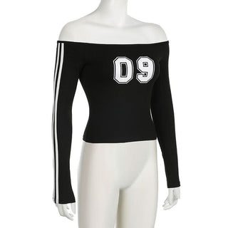 Long sleeve off shoulder "09" pattern top