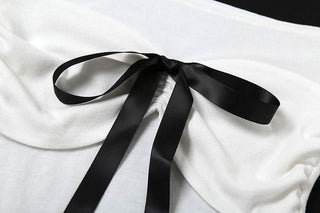 Long sleeve bowknot off shoulder lace hem ruched top